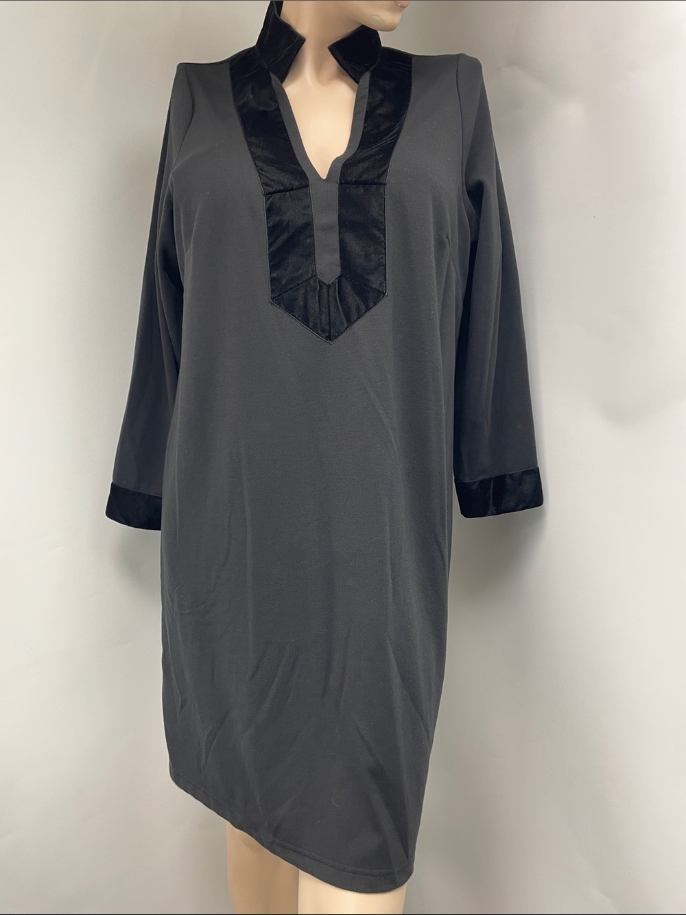 STS Black Midi Dress with Velvet Trim - Women's Tunic Dress, Size L - Picture 1 of 9
